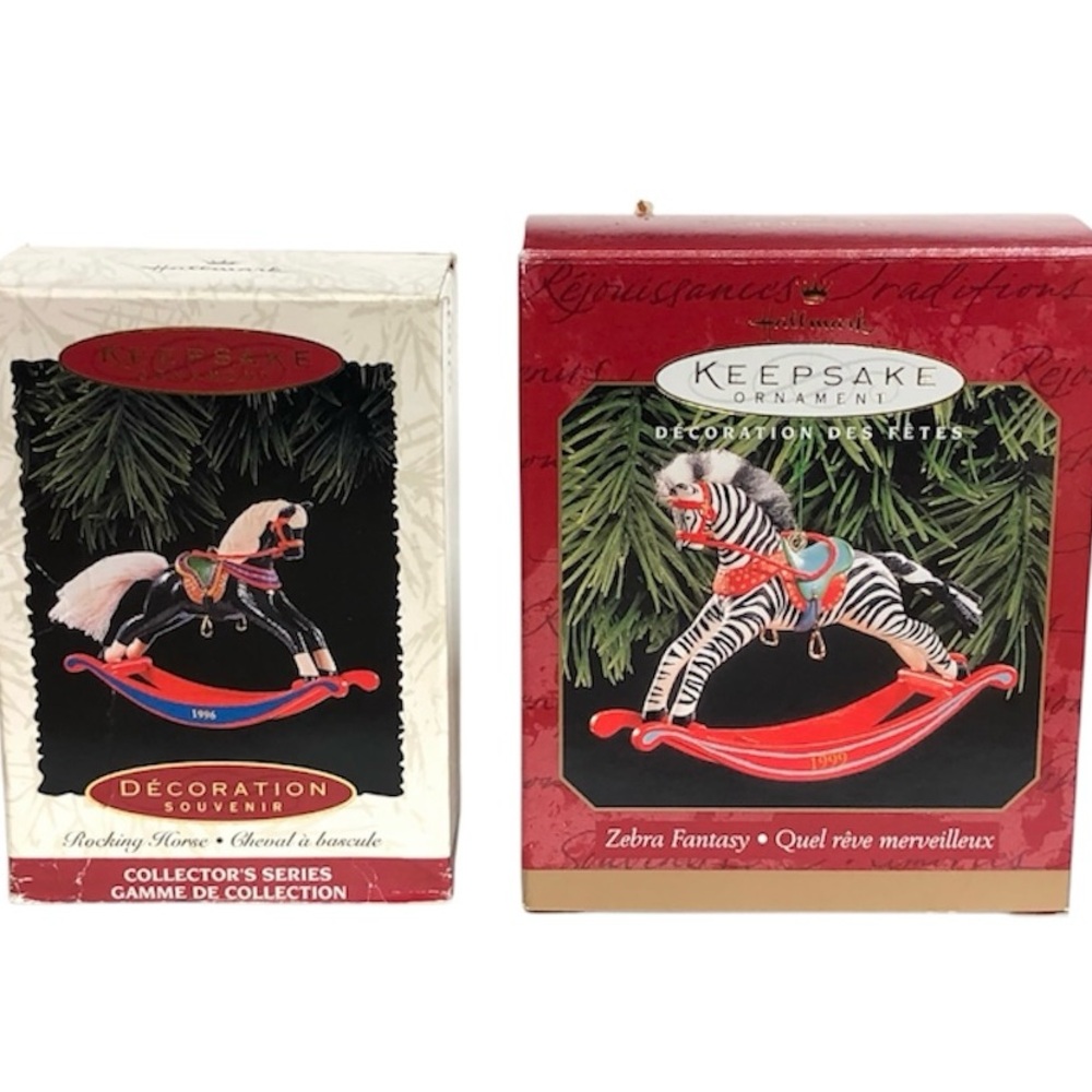 2 - 90s Hallmark Ornaments, Rocking Horse Collectors Series, Zebra Fantasy